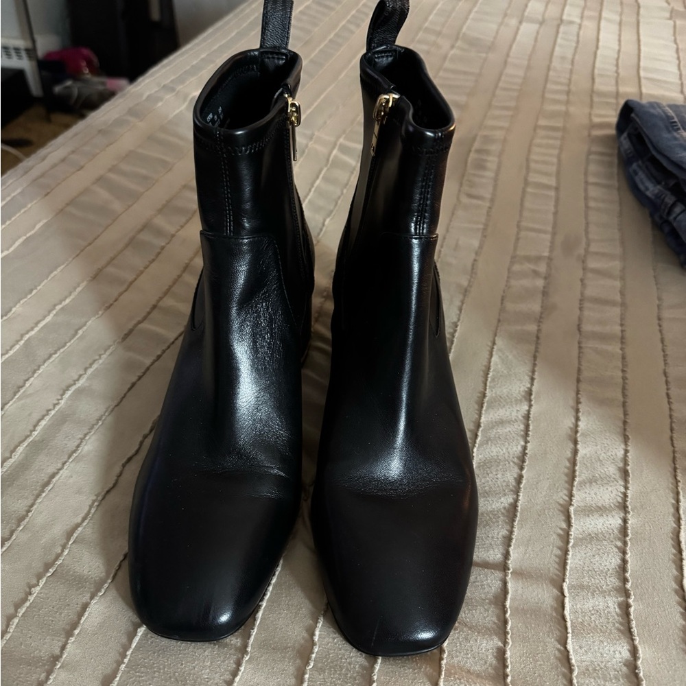 Coach Black Leather Ankle Booties with Gold Zipper - Picture 3 of 3